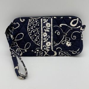 Vera Bradley Wristlet Clutch Wallet Twirly Birds Navy Blue Paisley Floral